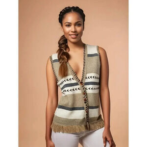Vintage Westbound Women's‎ Large Beige Fringed Edge Wool Blend Sweater Vest